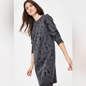 Boden Charcoal Grey Dog Print Long Sleeve Sweater Dress